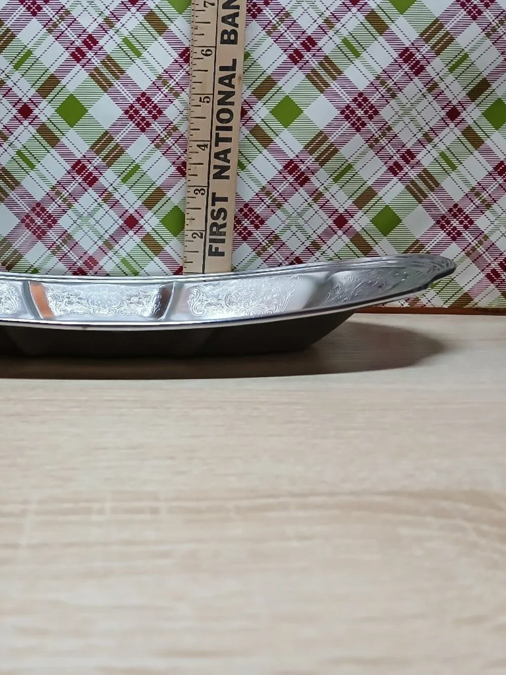 Vintage Antique Silver Tone Metal Platter Etched Floral Design